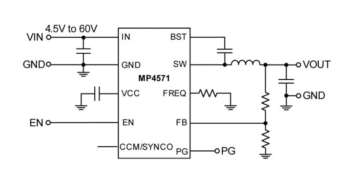 Monolithic Power Systems (MPS) MP4571GQB-P MP4571GQB-P DC-DC Switching Synchronous Buck Regulator Adjustable 4.5 V to 60 in 1 V-54 V/1A out QFN-12