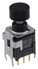 NKK SWITCHES BB26AB-HA SWITCH, PUSHBUTTON, NON-ILLUMINATED, DPDT, 0.1A, 28VAC