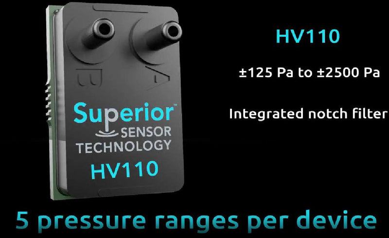 SUPERIOR SENSORS HV110 Pressure Sensor, Multi-range, 5 Pressure Ranges, 10 Inch-H2O, I2C Digital, SPI, Differential, 3.5 V HV110-SM02