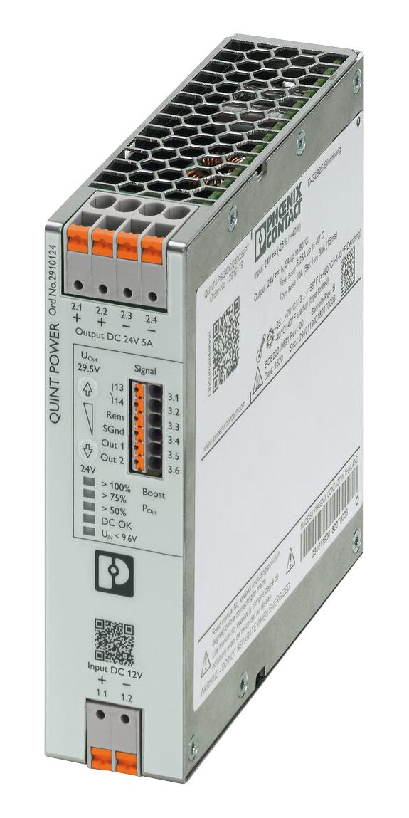 PHOENIX CONTACT 2910124 Isolated DIN Rail Mount DC/DC Converter, 24 - 29.5 VDC, Laboratory Equipment, 120 W, 1 Output, 24 V QUINT4-PS/12DC/24DC/5/PT