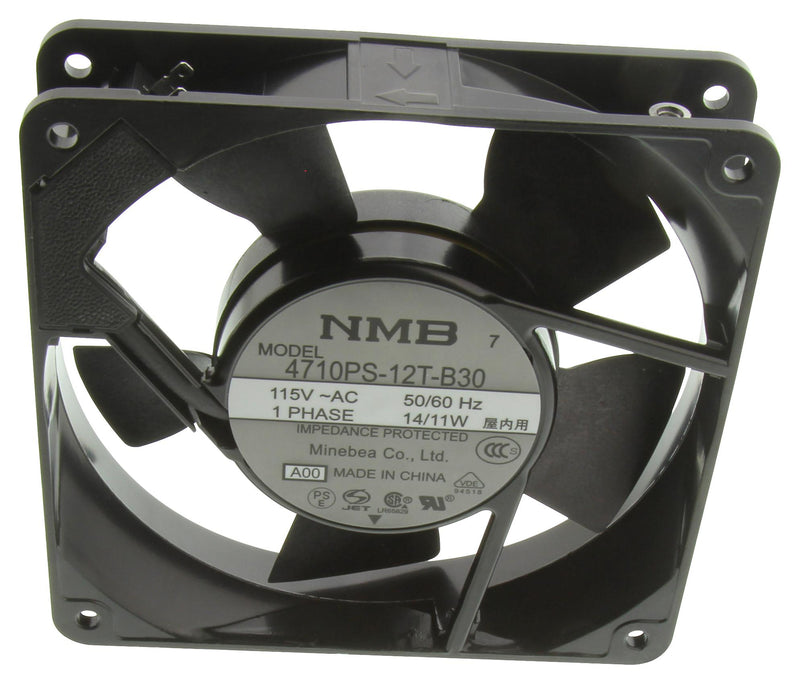 NMB TECHNOLOGIES 4710PS-12T-B30-A00 AC Axial Fan, 115V, Square, 119 mm, 25 mm, Ball Bearing, 70.6 CFM