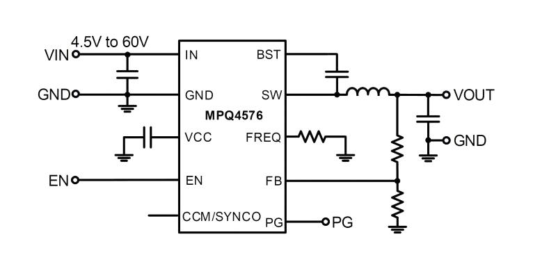 Monolithic Power Systems (MPS) MPQ4576GQBE-P MPQ4576GQBE-P DC-DC Switching Synchronous Buck Regulator Adjustable 4.5 to 60 V in 1 54 /0.6 A QFN-12