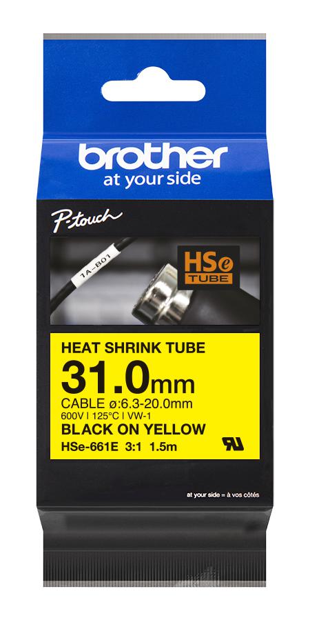 Brother HSE661E HSE661E Wire Marker Heat Shrinkable Sleeve Blank (No Legend) Yellow 1.5m x 31mm 20 mm New