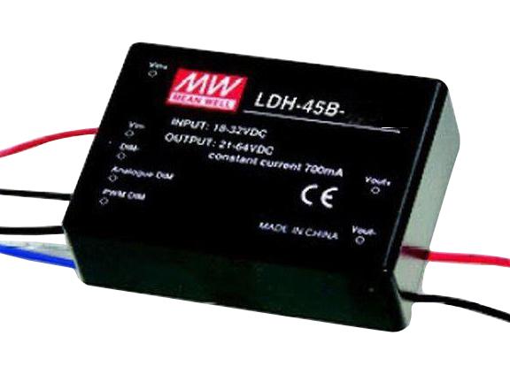 MEAN WELL LDH-45B-500W LED Driver DC/DC Converter, Constant Current, LED Lighting, LDH-45, 43 W, 86 V, 500 mA