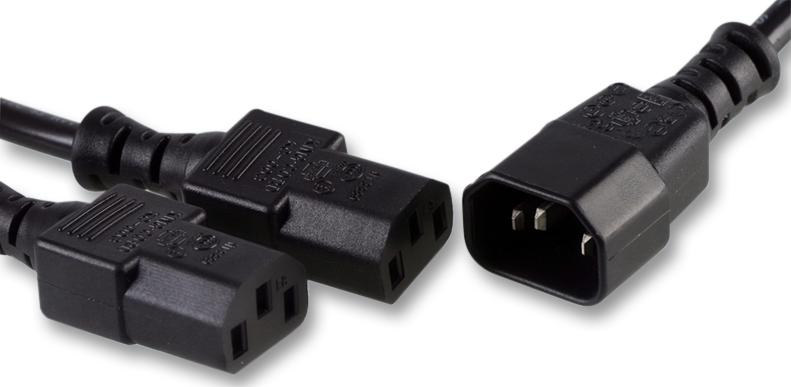 PRO Elec PE01115 PE01115 IEC Splitter C14 Male to 2x C13 Female Lead 2m Black