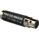 Pro Co Sound MAX20 In-Line Pad with 20 dB of Mic Attenuation - XLR Barrel