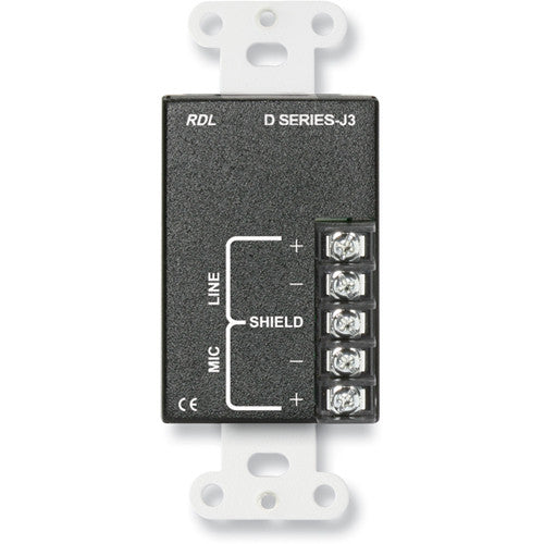 RDL DB-J3 Wall Mount Mic/Line Input Panel Assembly (Black)