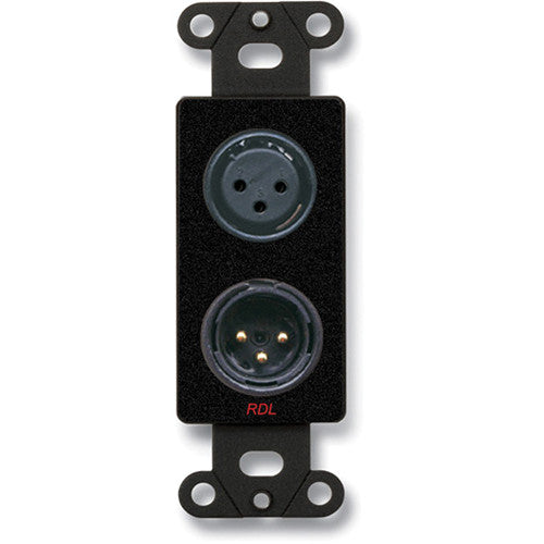 RDL DB-XLR2 Decora Wall Plate with XLR 3-Pin Female & 3-Pin Male Connectors (Black)