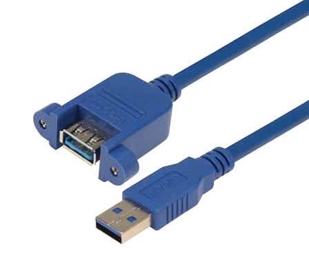 L-COM UPMAA-30-05M USB Cable, Type A Plug to Type A Receptacle, 500 mm, 19.7 ft, USB 3.0, Blue