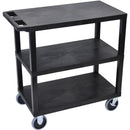 Luxor EC222HD-B 18 x 32" Three-Shelf Plastic Heavy Duty Utility Cart (Black)