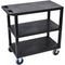 Luxor EC222HD-B 18 x 32" Three-Shelf Plastic Heavy Duty Utility Cart (Black)