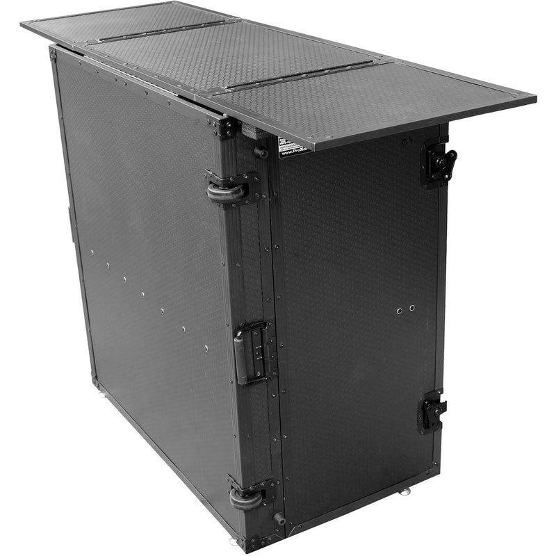 ProX Transformer Flight Case-Style Folding DJ Table and Workstation with Wheels (All-Black)