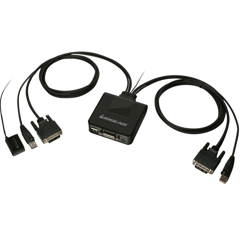 IOGEAR 2-Port USB DVI Cable KVM Switch with DisplayPort Adapters Bundle