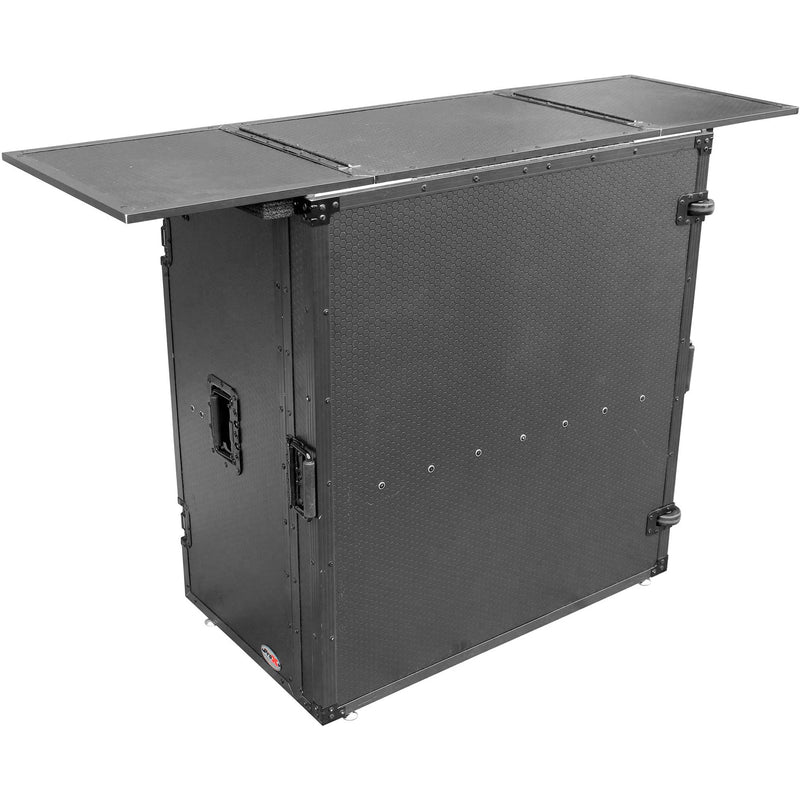 ProX Transformer Flight Case-Style Folding DJ Table and Workstation with Wheels (All-Black)