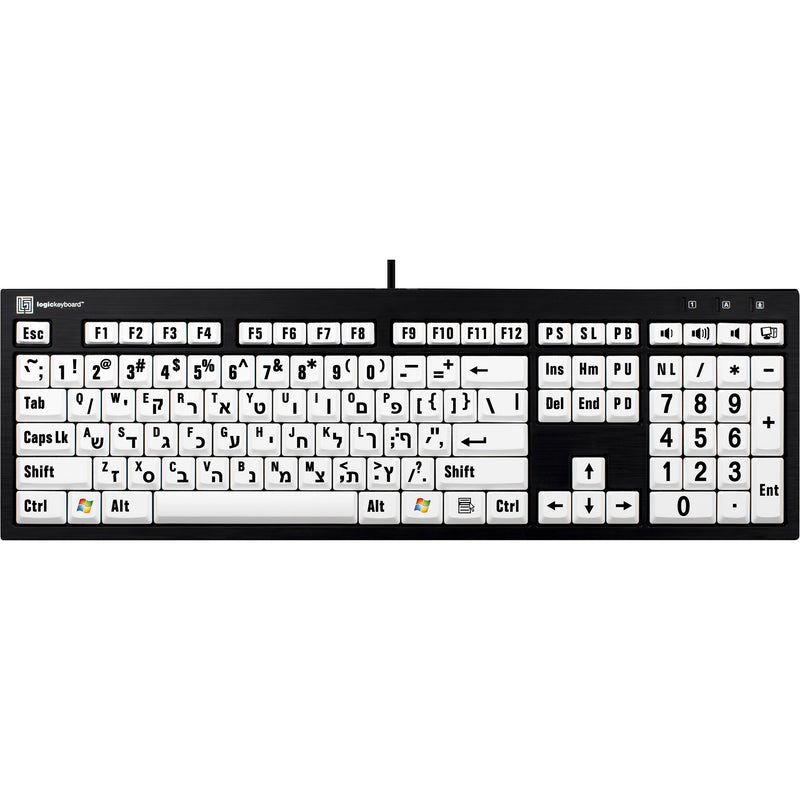 Logickeyboard XL Print NERO PC Slimline Large Print American English and Hebrew Keyboard (Black On White)