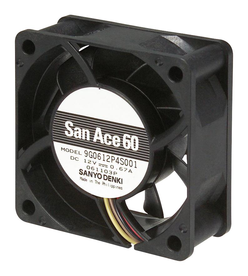 Sanyo Denki 9G0612P4S0011 9G0612P4S0011 DC Axial Fan 12 V Square 60 mm 25 Ball Bearing 49.4 CFM