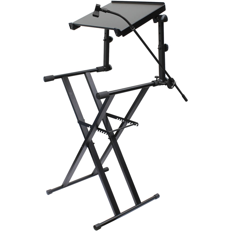 Odyssey X-Stand Combo Dual-Tier Heavy-Duty Folding Stand with Microphone Boom & Laptop/Gear Shelf (black)