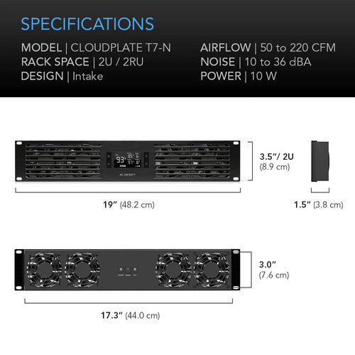 AC Infinity CLOUDPLATE T7 Rackmount Cooling Fan System (Exhaust Design)