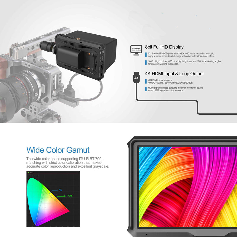 GyroVu Ultra Lightweight 5" On-Camera Monitor with Battery Kit