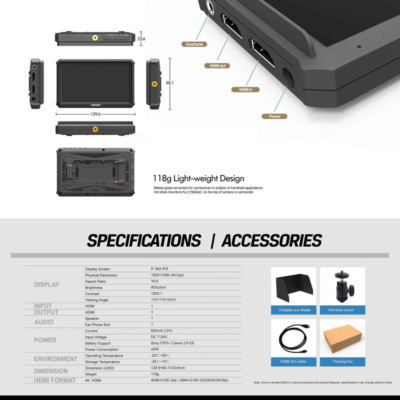 GyroVu Ultra Lightweight 5" On-Camera Monitor with Gimbal-Mount Kit