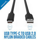 Sabrent USB 2.0 Type-C Male to Type-A Male Sync and Charge Cable (6', Black, 6-Pack)