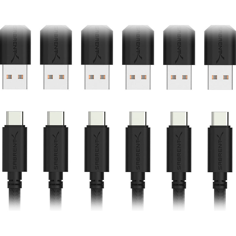 Sabrent USB 2.0 Type-C Male to Type-A Male Sync and Charge Cable (6', Black, 6-Pack)