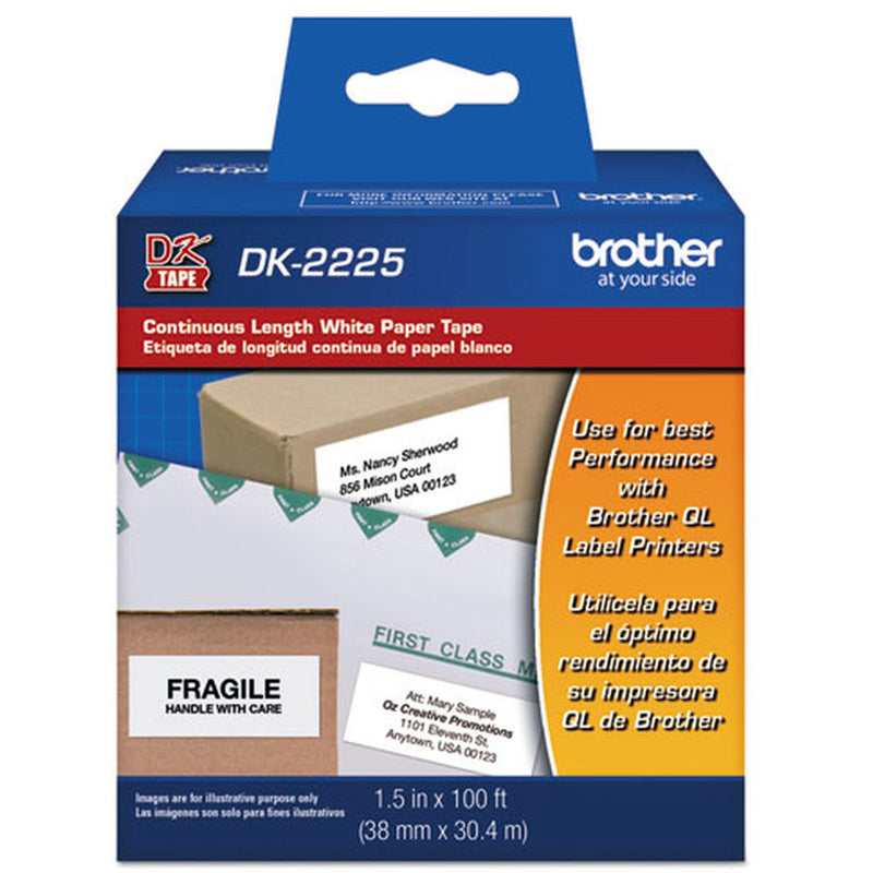 Brother Continuous Length Paper Tape for Labels (Black on White, 1.5" x 100')