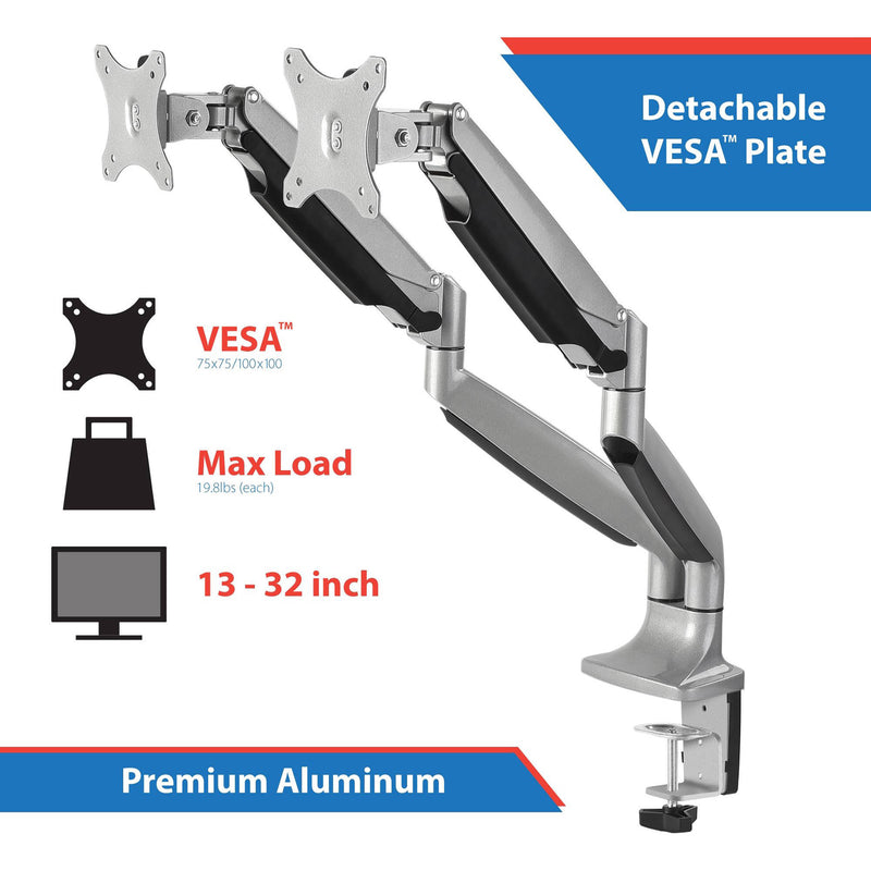 SIIG High Premium Aluminum Gas Spring Desk Mount for Dual Monitors