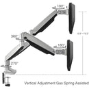 SIIG High Premium Aluminum Gas Spring Desk Mount for Dual Monitors