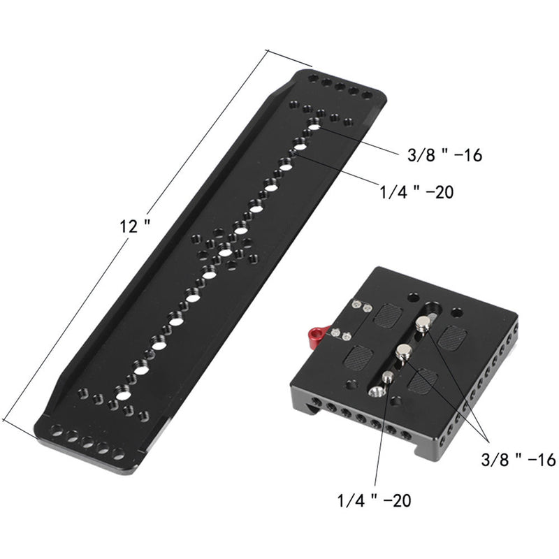 CAMVATE ARRI-Style 12" Sliding Dovetail Plate with Quick Release Baseplate