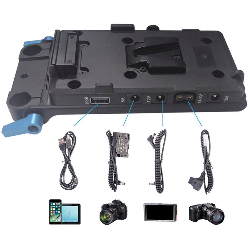 DigitalFoto Solution Limited V-Mount Battery Plate with 15mm Rod Mount, LP-E6 Dummy Battery & 3 Cables