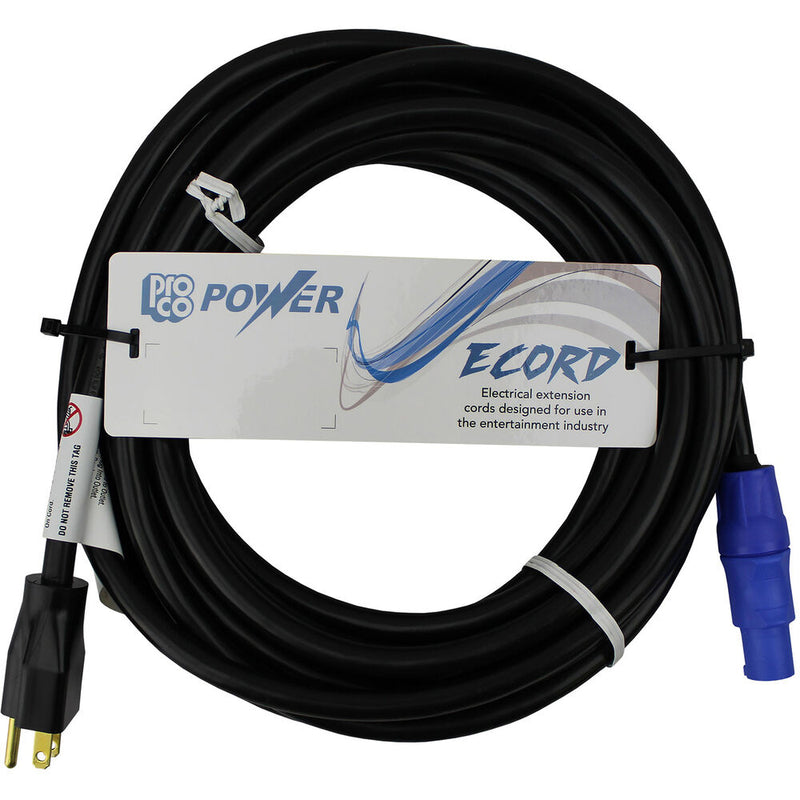 Pro Co Sound eCord Neutrik powerCON NAC3FCA Male to NEMA 5-15P Male Cable (15')