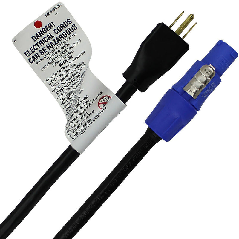 Pro Co Sound eCord Neutrik powerCON NAC3FCA Male to NEMA 5-15P Male Cable (3')