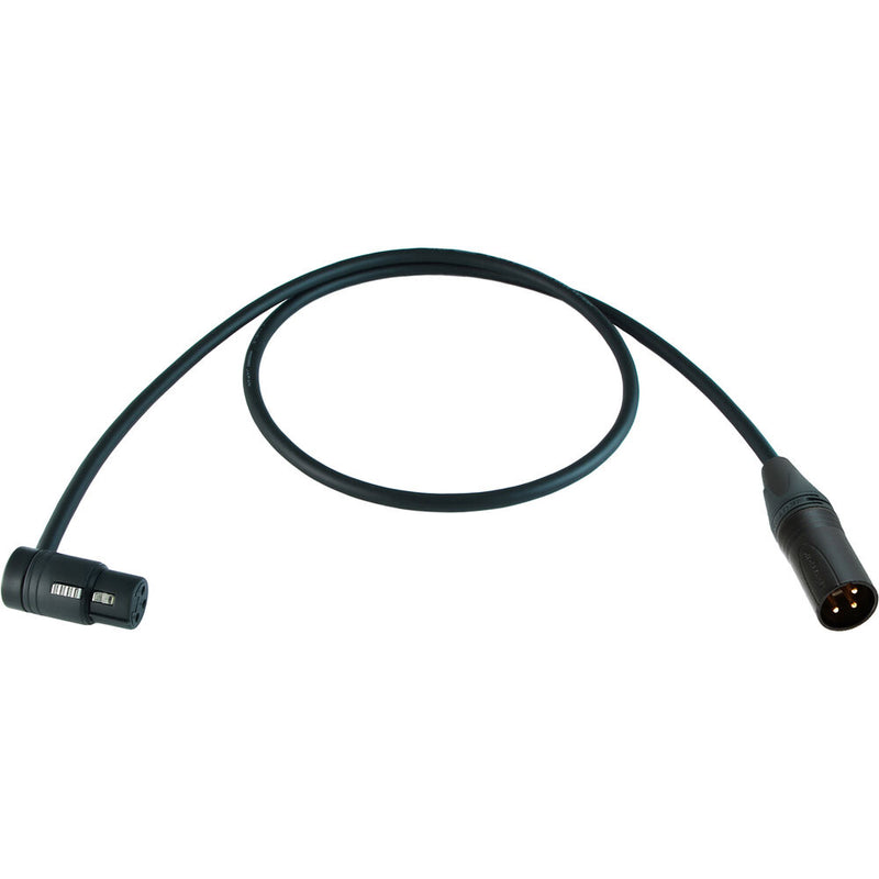 Cable Techniques Low-Profile Right-Angle XLR Female to Straight XLR Male Stage & Studio Mic Cable (Black Ring/Cap, 3')