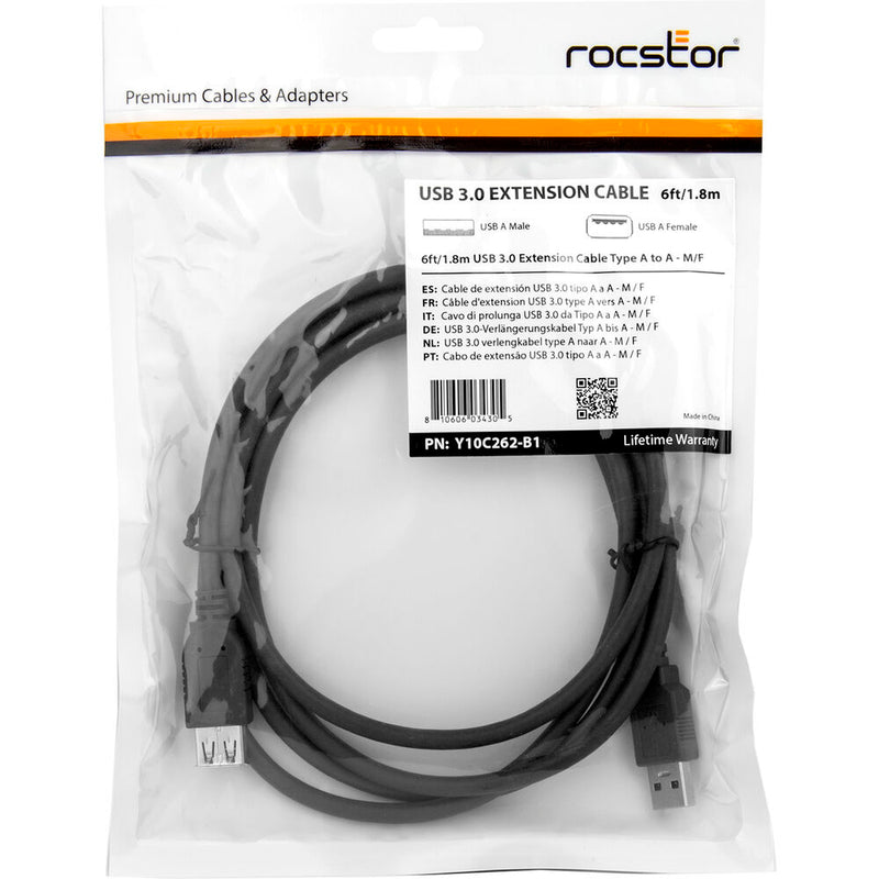 Rocstor USB-A 3.0 Male to Female Extension Cable (6')