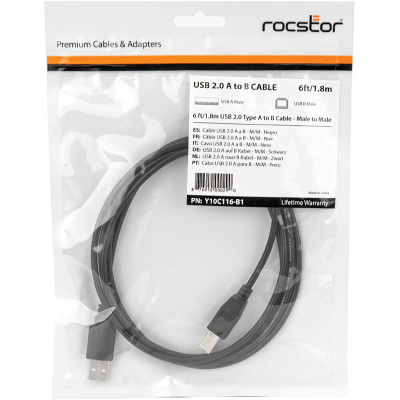 Rocstor USB-A to USB-B 2.0 Printer Cable (6', Black)