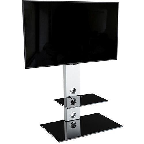 AVF Group Lesina Flat Pedestal TV Stand (Silver with Black Glass)