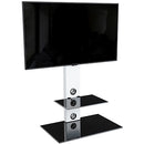 AVF Group Lesina Flat Pedestal TV Stand (Satin White with Black Glass)