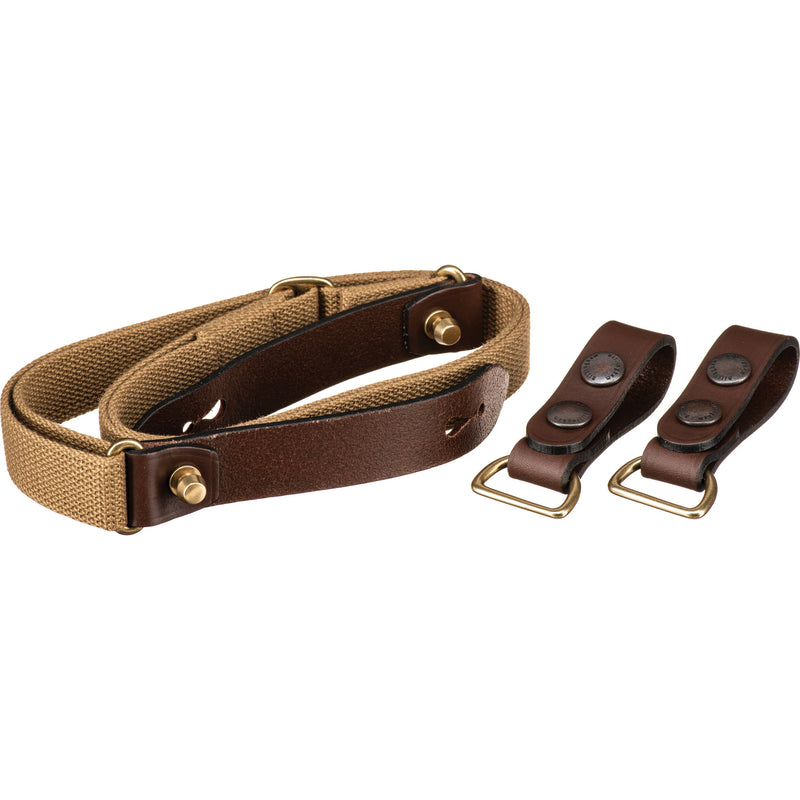 Billingham Waist Strap Attachment (Khaki Webbing / Chocolate Leather Trim)