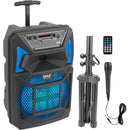 Pyle Pro PPHP82SM 8" 2-Way 400W Portable Bluetooth PA Speaker with Light Show, Microphone & Stand