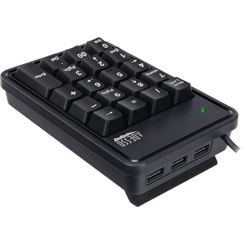 Adesso AKB-600HB 19-Key Mechanical Keypad with 3-Port USB Hub (Black)