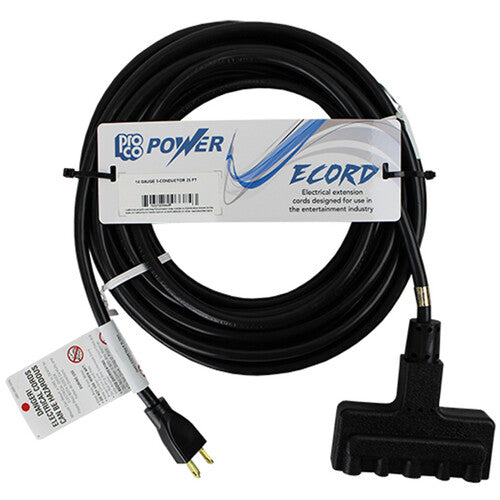 Pro Co Sound E-Cord Electrical Extension Cord with 3 Outlet Power Block (14-Gauge) - 1'