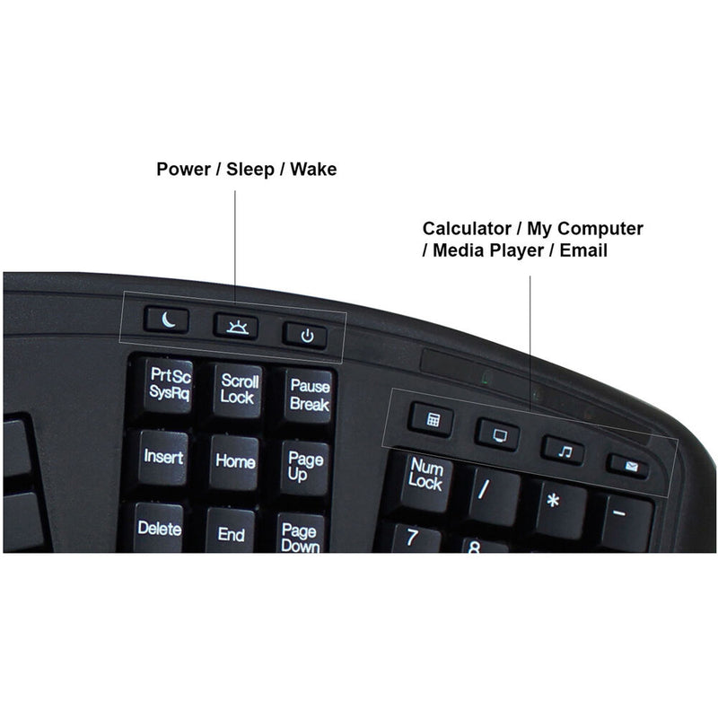 Adesso 2.4 GHz Wireless Ergonomic Keyboard with Integrated Touchpad (Black)