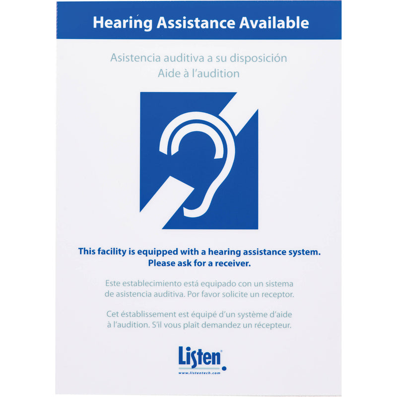 Listen Technologies LA-303 Multi-Lingual Assistive Listening Notification Sign