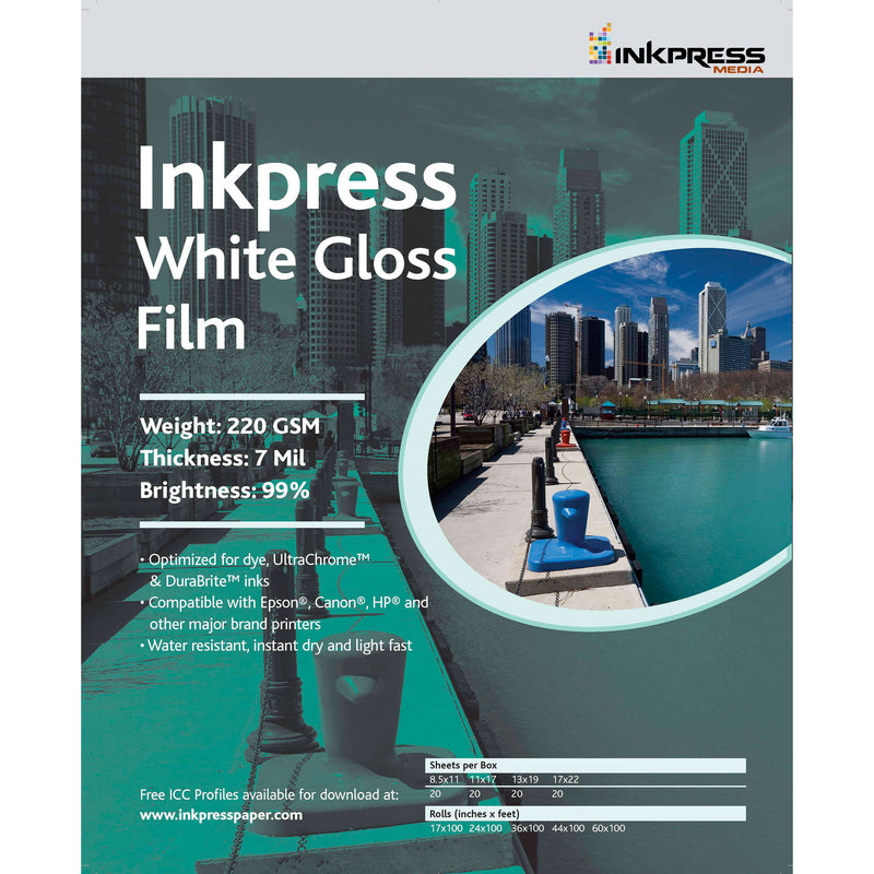 Inkpress Media White Gloss Film (17" x 50')