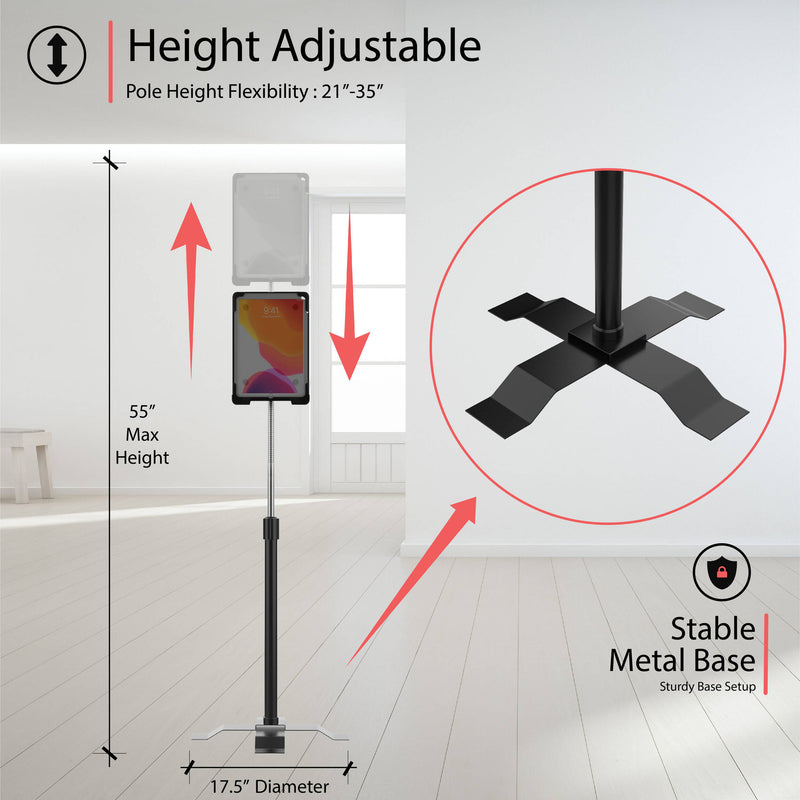 CTA Digital Security Enclosure and Height-Adjustable Gooseneck Floor Stand for Select iPads