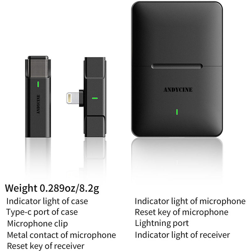 ANDYCINE ML Compact Digital Wireless Microphone System for iPhones and iPads with Lightning (2.4 GHz)