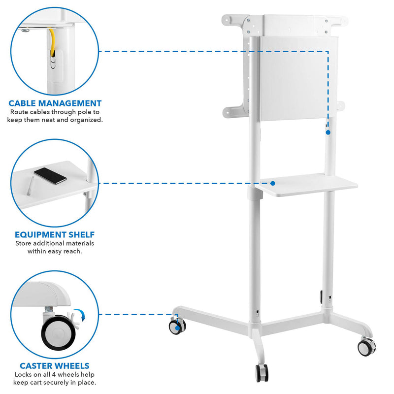 Mount-It! Interactive Display Stand & Mobile TV Flip Cart with Shelf (White)