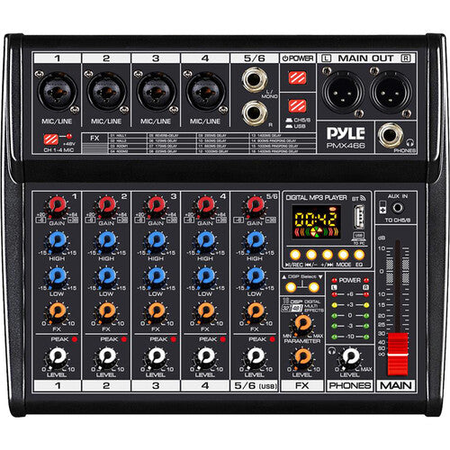 Pyle Pro PMX466 6-Channel Audio Mixer with Built-In FX and USB Interface