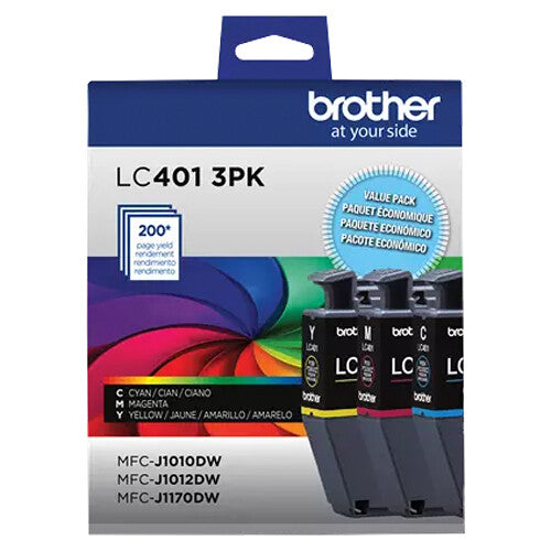 Brother Genuine LC401 Standard Yield Color Ink Cartridge Set (Cyan, Magenta, Yellow)